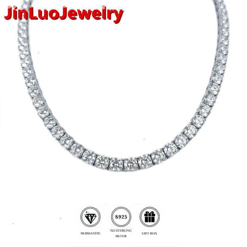 GRA VVS Moissanite Tennis Necklace S925 Sterling Silver 7mm 75mm Round Cut Hip Hop Chain 16-24 Inch Men Fine Jewelry Wholesale