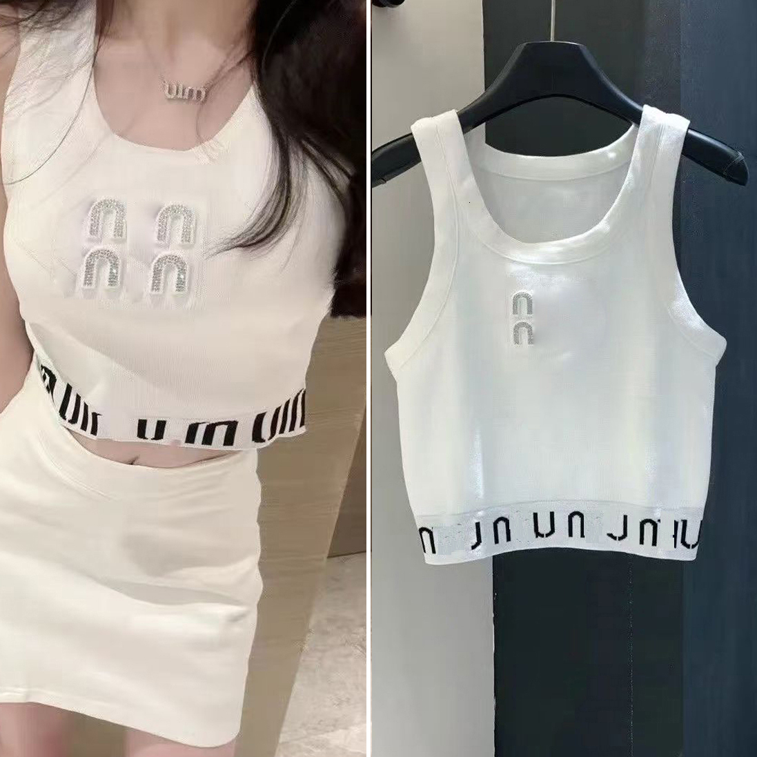 MM Tank Top Chic Ribbed Knit Camis Women Luxury Designer Crop Top with Metal Letter Slimming Knitwear Vest