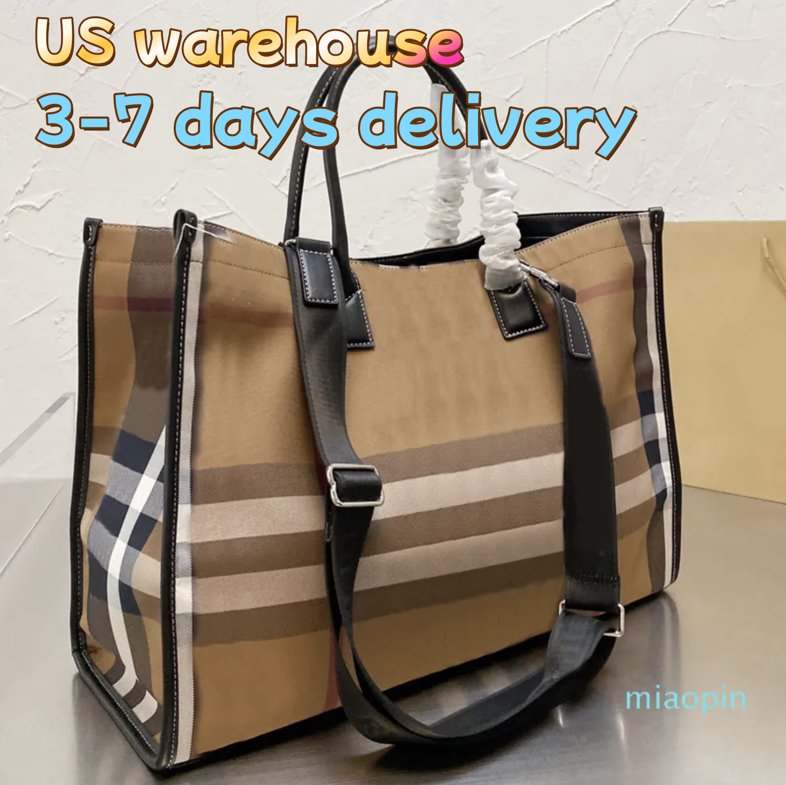 Sac shopping grande capacité Tote sac à main bandoulière amovible cuir véritable élégant motif lettre tartan expédition locale US