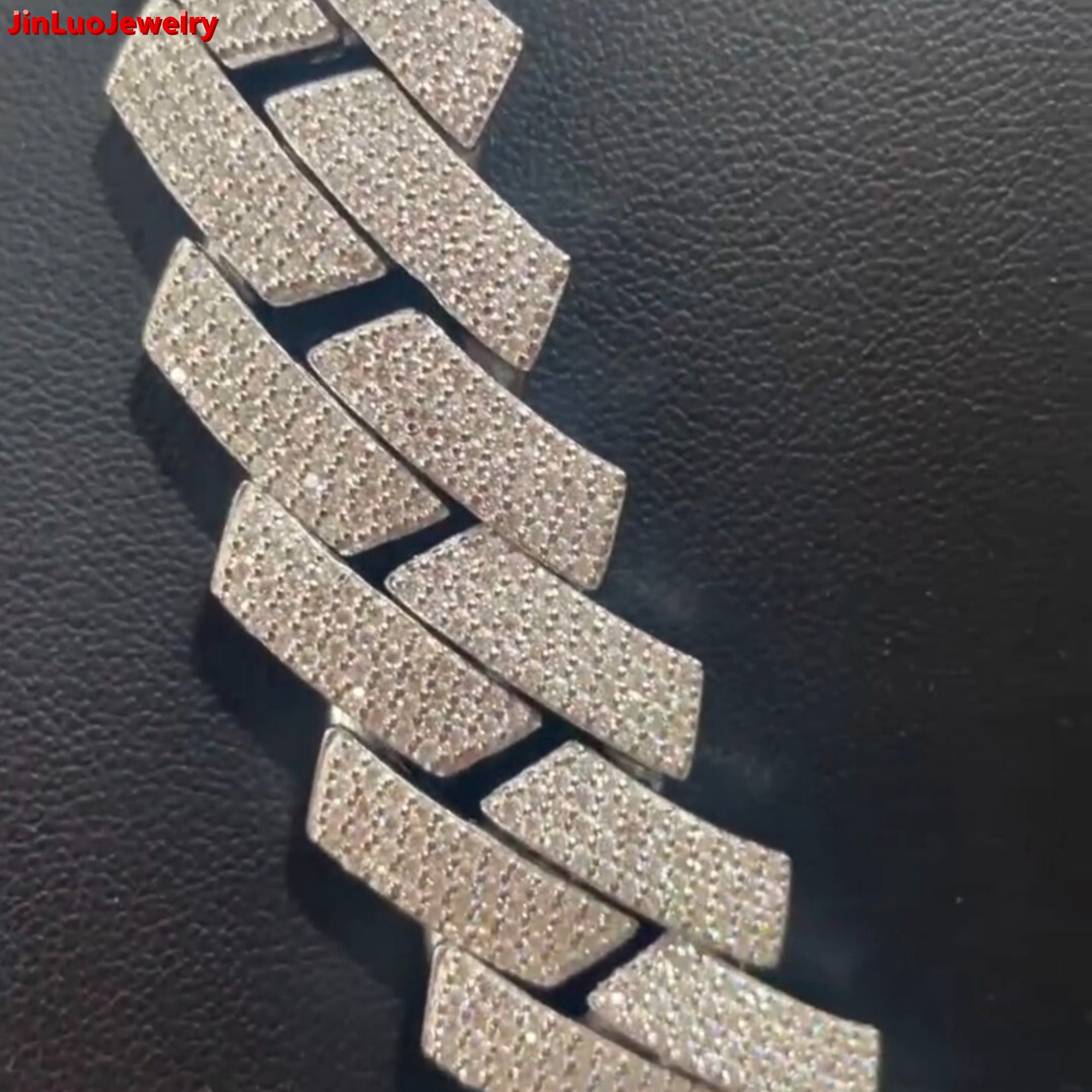 Moissanite Miami Cuban Jewelry VVS D Color White Gold Crystal Link Chain Necklace Mens Geometric Design Everyday Wear Jewelry