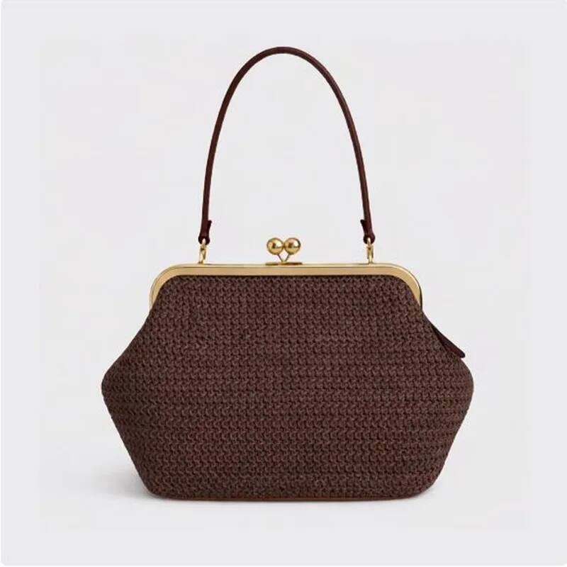 Women's Shoulder Exquisite Irregular Design Seashell Straw Weaving Handbag Luxury Big Clip Clutch Elegant Evening Bag Designer Bag 0d 27