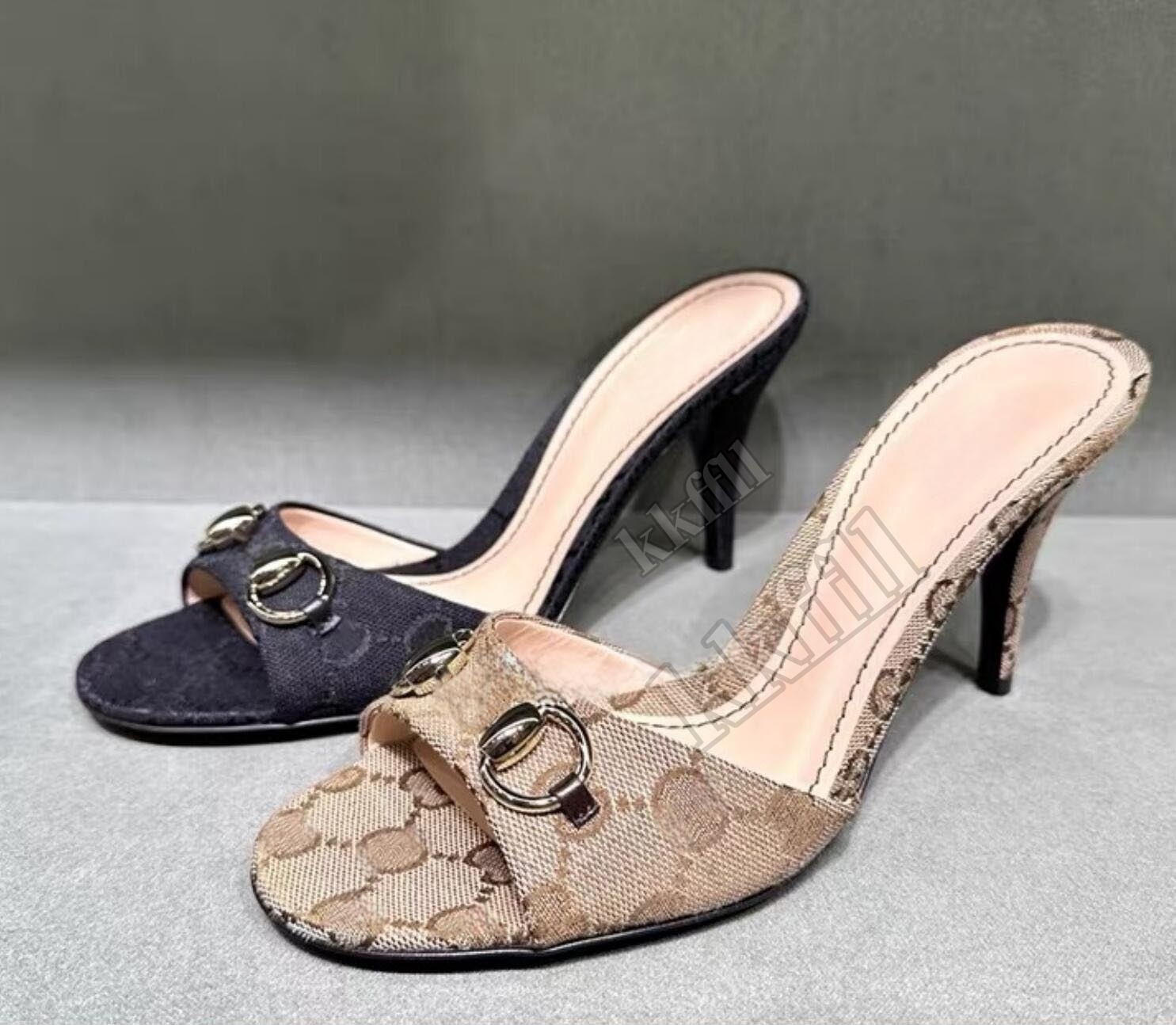 2026 New Arrival Jacquard Pattern Women Mules Horsebit Stiletto High Heels Backless Slip On Sandals For Wedding Club Party EU35-43