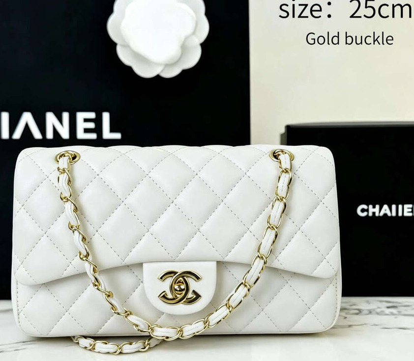 Luxury Designer Classic Flap Shoulder Bag CF Bag 25 Hobo Bag WOC Gold Ball Bag White Quilted Leather 25cm Gold Turn Lock Chain Crossbody Handbag For