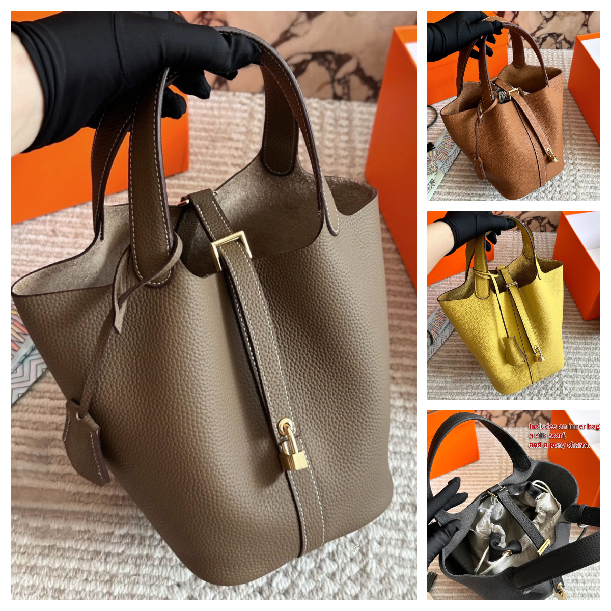 Top Quality Designer bag Elephant Grey Lock Bucket bag Basket Tote bag Luxury Women Genuine Leather Mommy bag Commuter Tote Handbag Top Handle Bucke