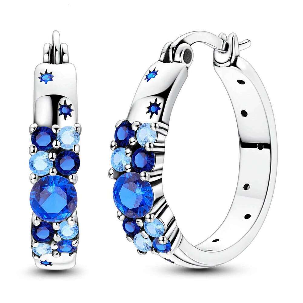 Boucles d'oreilles créoles en argent Sterling 925 pour femmes, bijoux polyvalents, bleu ciel étoilé scintillant, zircone cubique, cadeau de fête