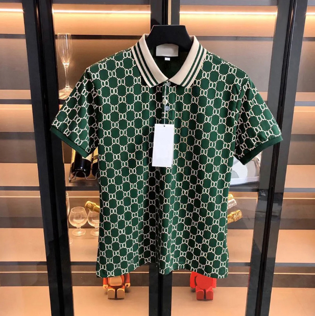 Designer brand high-quality men's T-shirt Polo shirt classic checkered striped collar men's T-shirt men's fashion business outfit shi