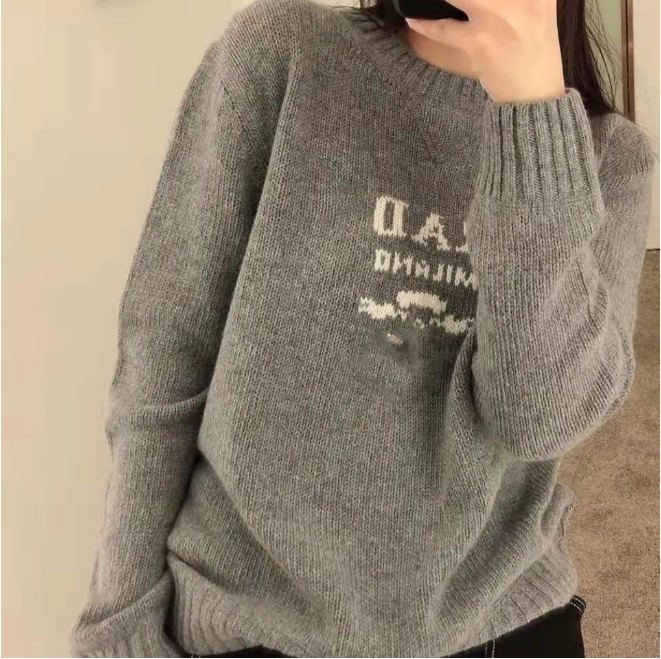 Pradsness Sweater Designer Women's Inverted Triangle Pattern Hoodies Winter P Sweatshirt Wool Knitted Outdoor Slow Running Pradlys Long Sleeve