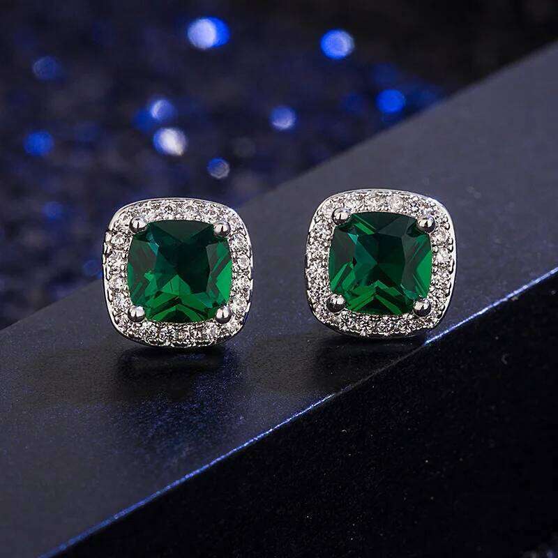 925 Sterling Silver Earrings Green crystal CZ for Women Luxury Wedding Jewelry Engagement Accessories Fashion Gifts Party