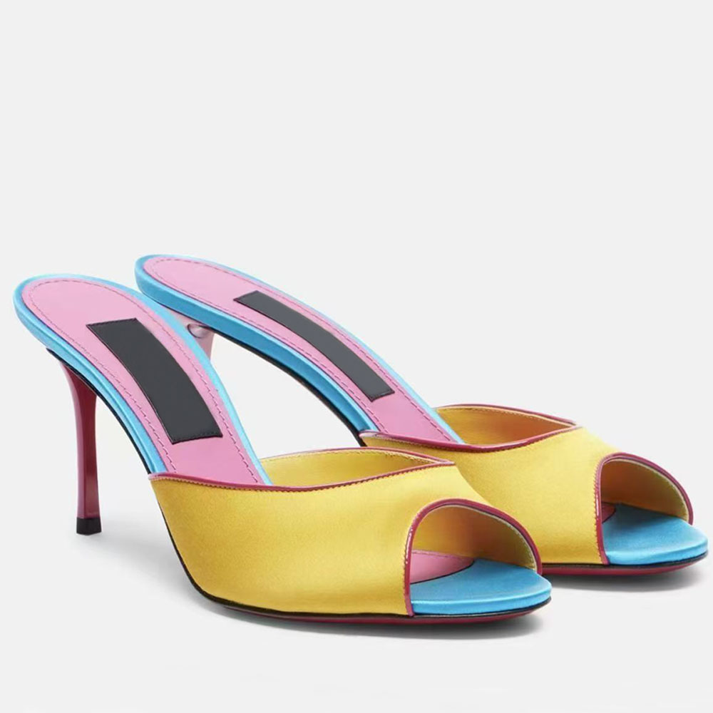 Designer Stiletto Heels Slippers Summer letter Peep Toes Slip On top high heels Crystal decoration quality mules sandals women's evening sho