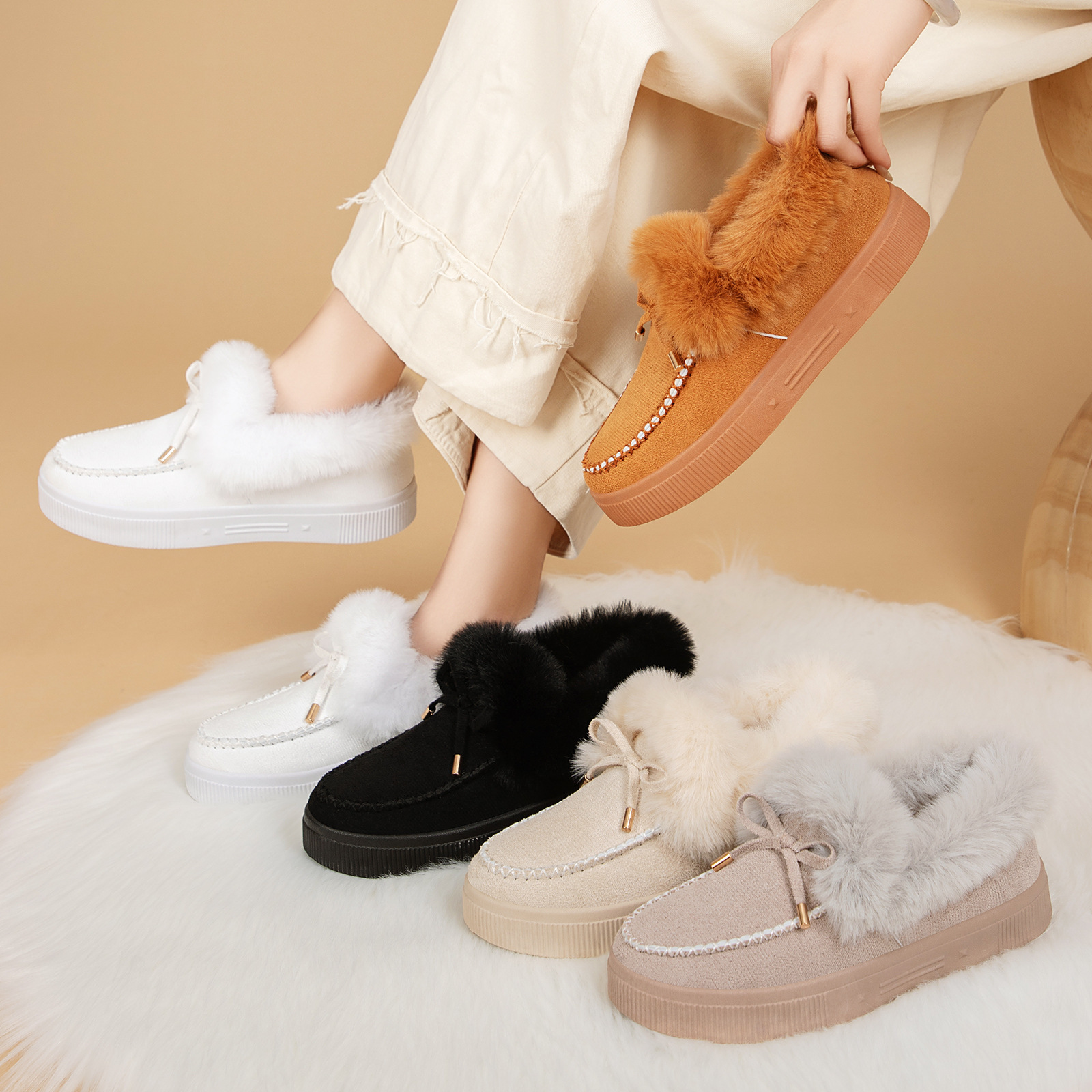 Free shipping 2026 luxury Women Faux Fur Collar Suede Moccasin Winter Boots Platform Fleece Lined Loafers hot