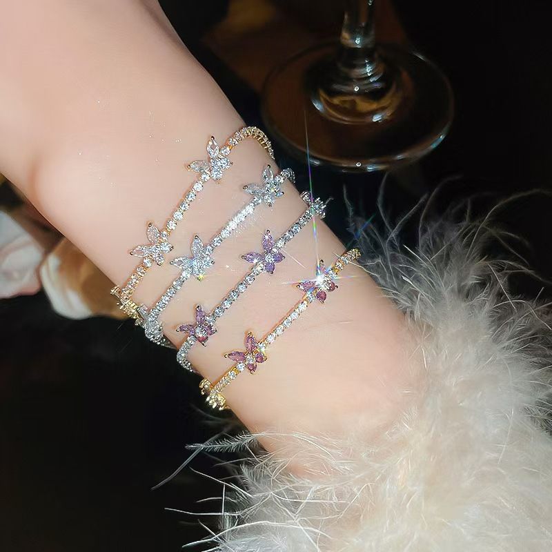 Hot-selling women's jewelry 3mm 925 sterling silver men's luxury FL silicon diamond VVS1 butterfly tennis chain bracelet