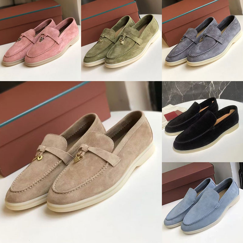 With Box High Quality Loafers Designer shoes Charms Walk suede Fashion Casual Shoes Mens Womens Suede Couple Shoe Genuine Leather Flat For Men Women