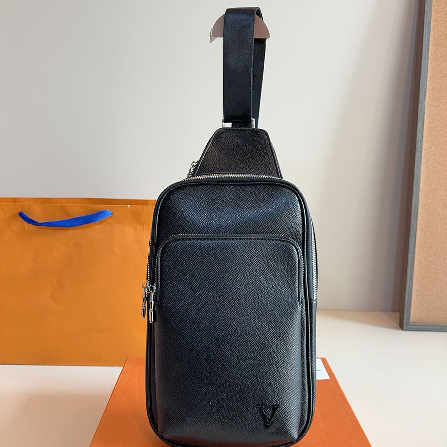Sac de poitrine en cuir véritable à grain croisé pour hommes d'affaires de créateur, poches multiples à fermeture éclair, sac à bandoulière de gr