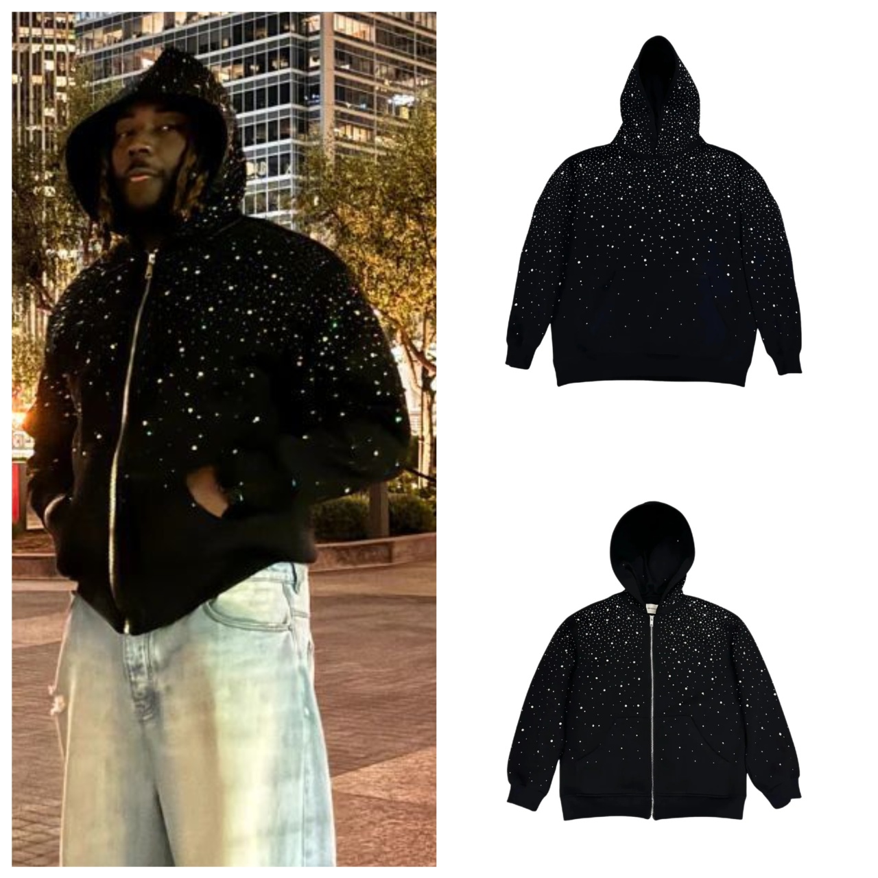 Men's Hoodies Make A Shimmering Statement With The Milky Way Full Diamond Hooded Sweatshirt For True Trendsetting Player