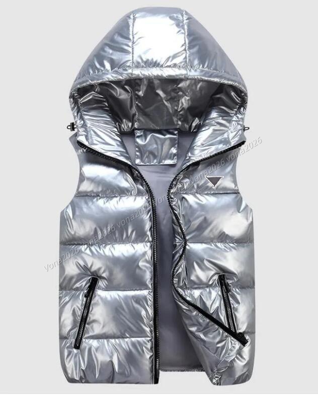 hooded designer mens vest zipper shiny surface puffer vest bodywarmer down cotton mens gilet sleeveless winter jacket coat women s-4xl