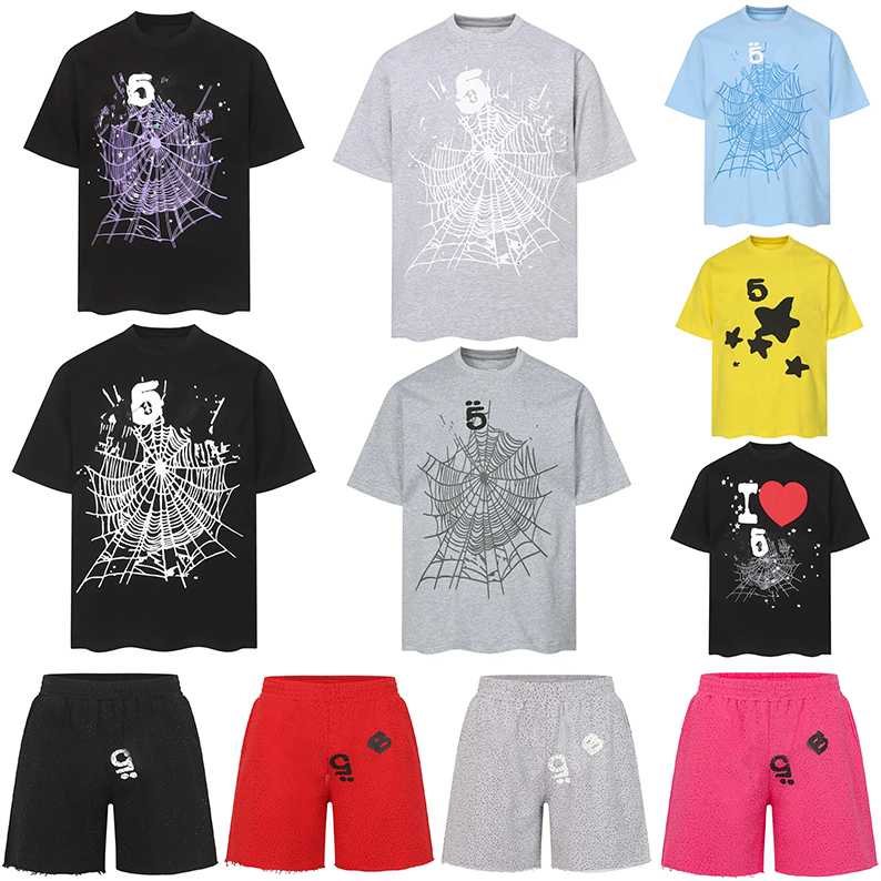 Spider T Shirts Spyder Shorts Designer T-Shirts Summer Casual Fashion Men Women Sp5shirt Streetwear Foam Print Web Street Graffiti Sweatshirt Men