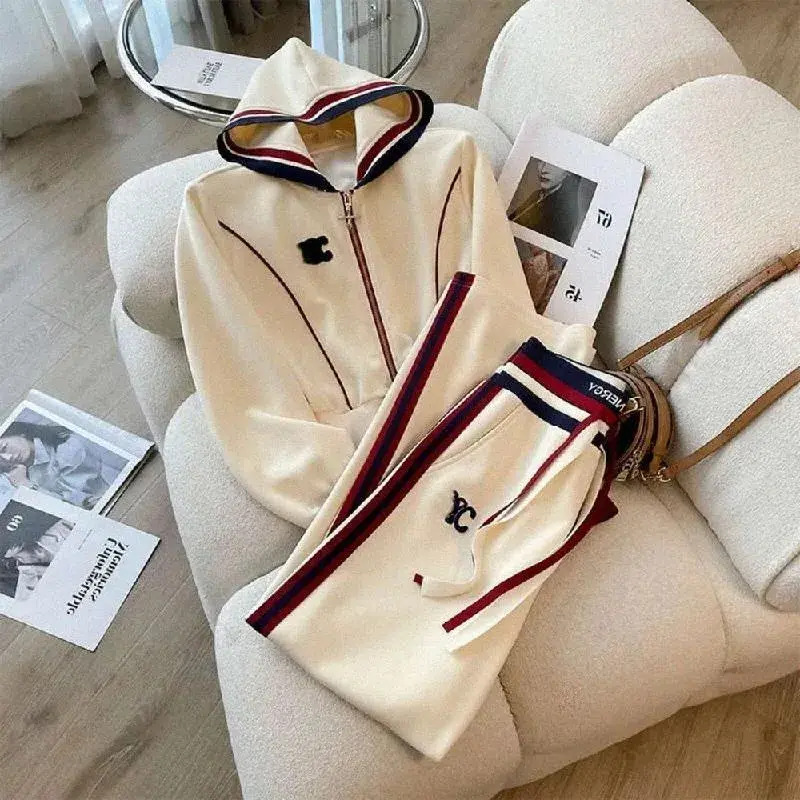 Tracksuit Woman Women Set Designer Suit Fashion Casual Sports Suit Stand-Up Cardigan Short Sweater High-Waisted Wide-Leg winter set woman Pants Two-