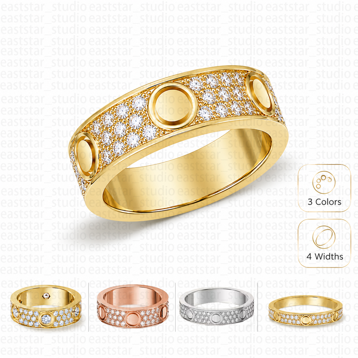 Luxury Designer Style Screw Motif Pave Band Ring Stainless Steel Wedding Rings for Women Men Multi-Width 3mm-6mm Size 5-11