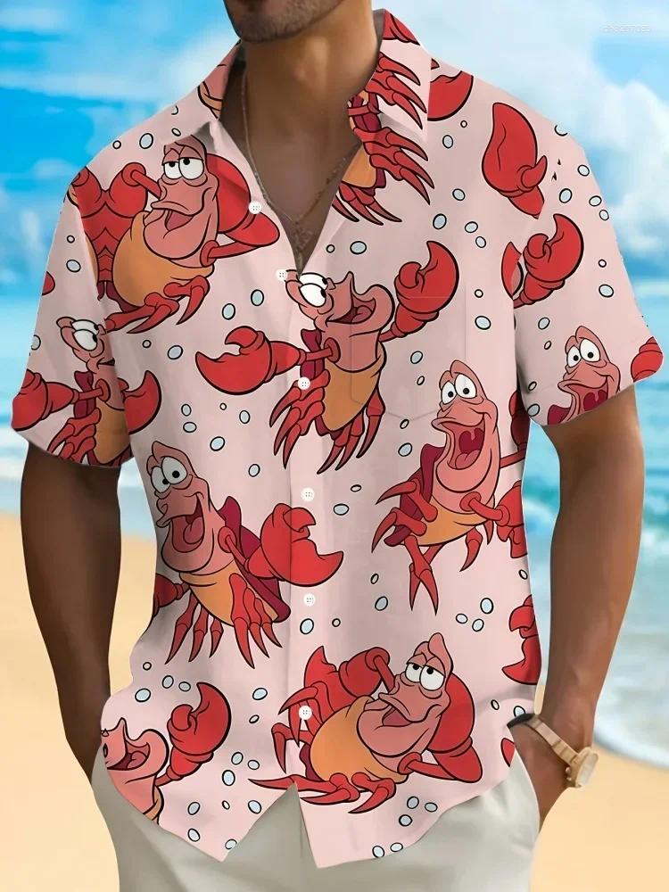 Casual overhemden voor heren Cartoon Kreeft Hawaiiaans overhemd Heren Dames Kleding Zeevruchten Zomervakantie Korte mouw Button Down Langoesten