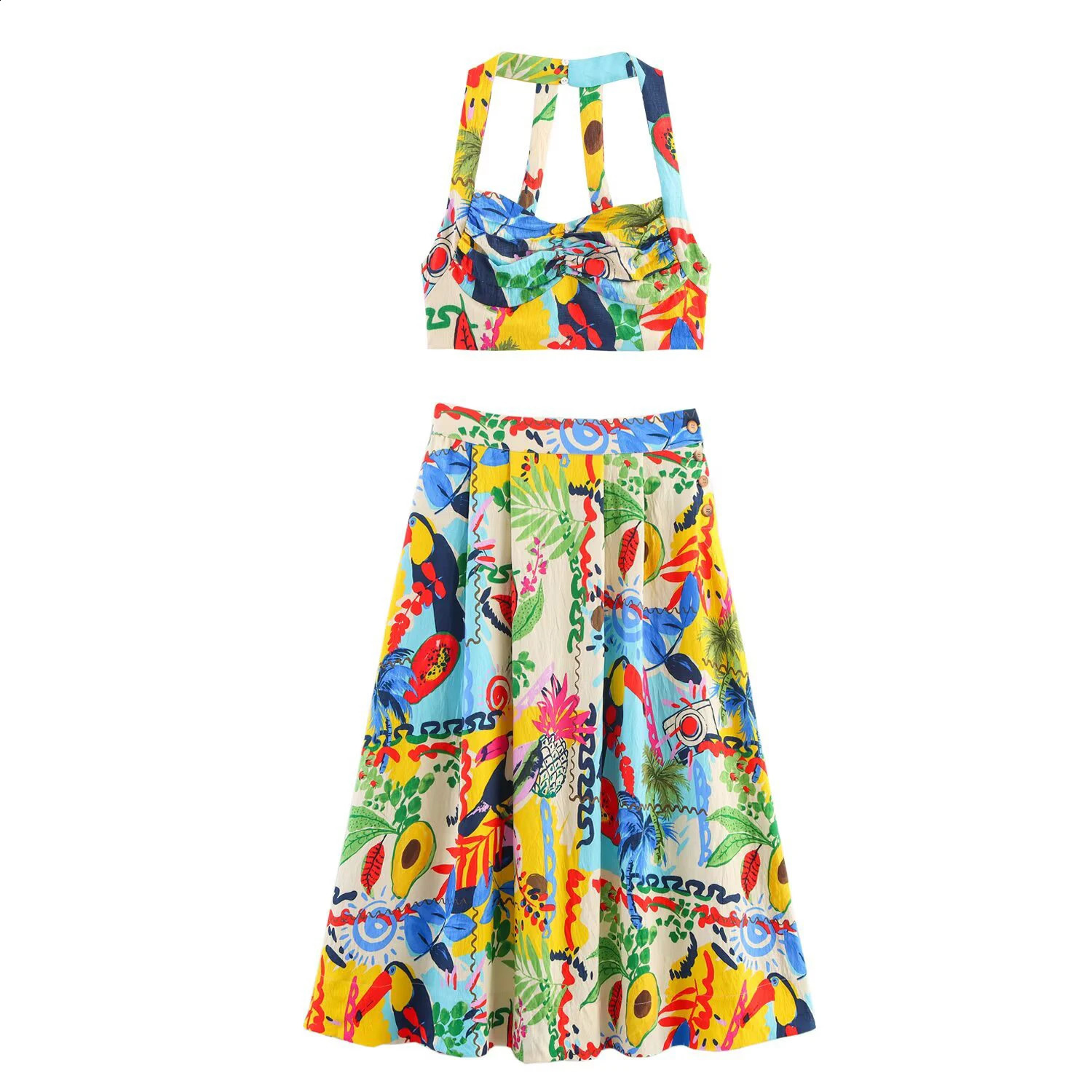 Womens clothing autumn style European and American fashion printed short top MIDI skirt set 260629BJ
