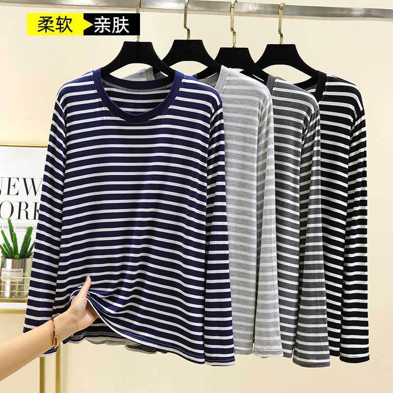 Modal mens longsleeve tshirt spring and autumn thin striped base shirt large size can be worn as an outer layer versatile casual top 250821