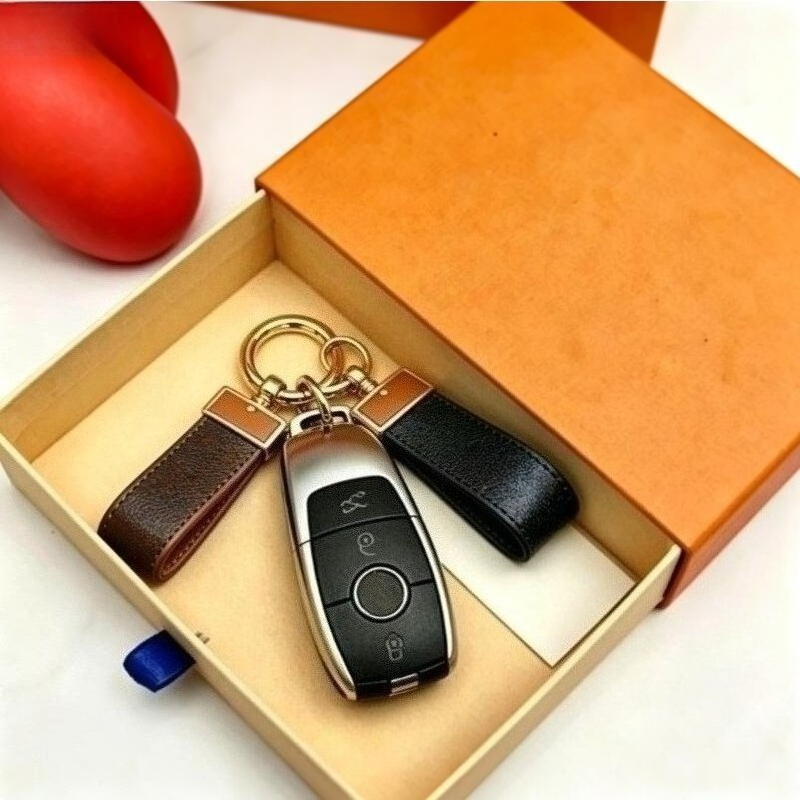 Luxury Monogram PU Leather Car Key Chain Chic Print Key Ring Holder Strap For Auto Keys Bag Small Items-image-1112694659