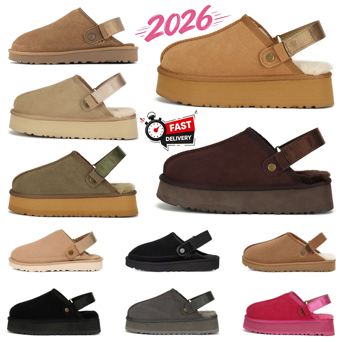 Clogs Slippers Sandals Australia Designer boots Clog Booties Slides Flat Leather Fur Suede Chestnut Sand Fashion Fall winter Casual Shoes Men Women