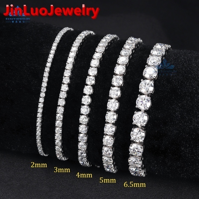 Factory Wholesale 3mm 4mm 5mm 65mm VVS Moissanite Diamond Iced Out 925 Silver Gold Plated Men Women Tennis Bracelet