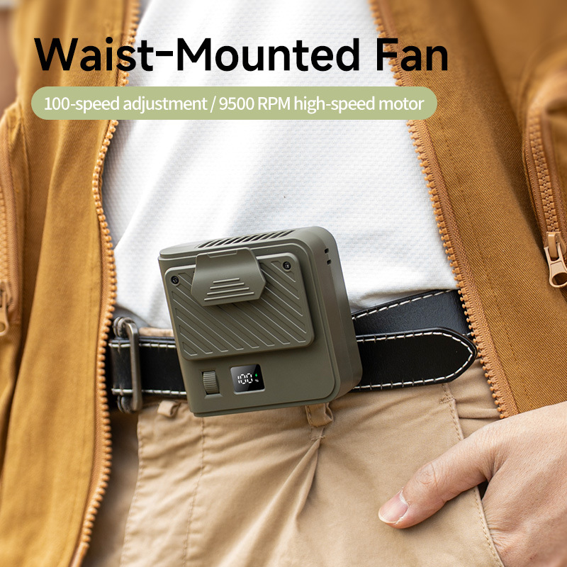 9500RPM Waist Clip Fan 100 Speed 3000mAh Digital Outdoor Hands Free Fan-image-1112610554