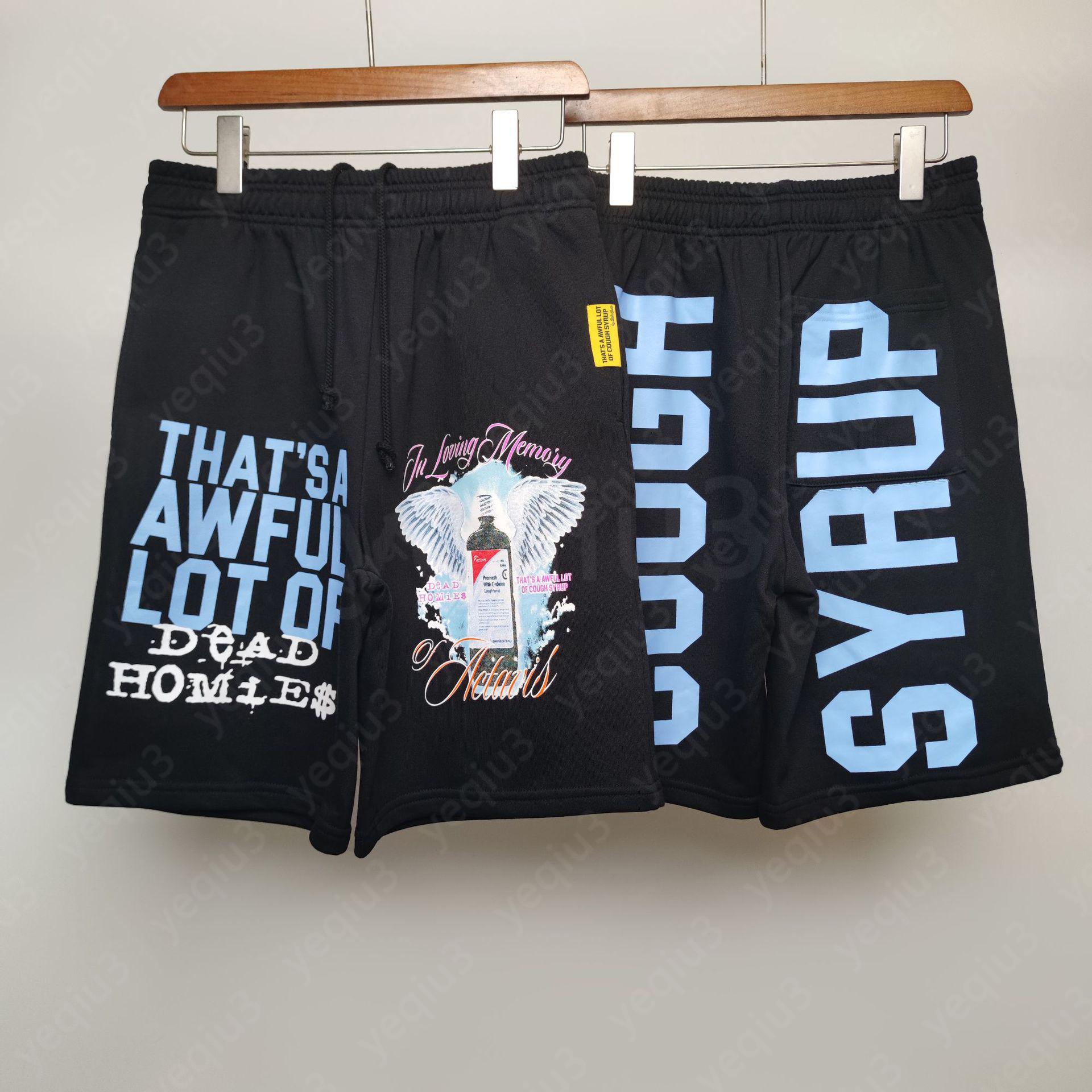 Men's Casual Loose Shorts Cough Syrup Cotton Elastic Waist Streetwear Knee Length Shorts for Daily Wear-image-1112664356