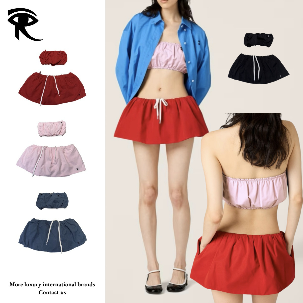 Spring Summer New Vintage Y2K Sweet Girl Embroidered Tube Top Drawstring Elastic Waist Bubble Puff Skirt It Girl Original Fashion Designer Factory D
