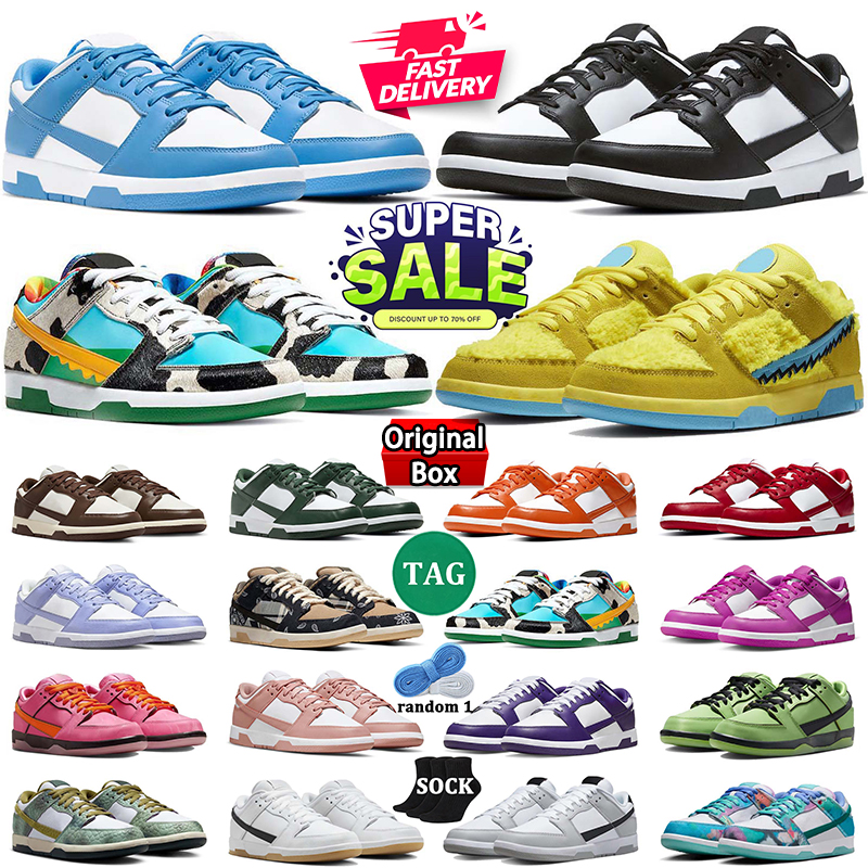 Low Basketball Trainer Running Shoes Mens Women Chunky offset whites TS Black White UNC Grey Fog Team Green Sean Cliver Parra Sail Court Purple Stra