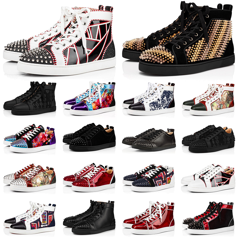 With box designer red bottom casual shoes Men's lace-up light luxury fashion trendy low-top casual shoes and high-top men's shoes with pat