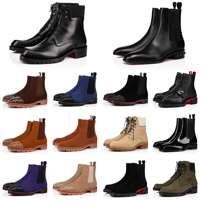 With box red bottomshoes designer boots suede leather Boots with Rivet Trim Light Luxury Suitable for Business Daily Wear Trendy and Versatile Short
