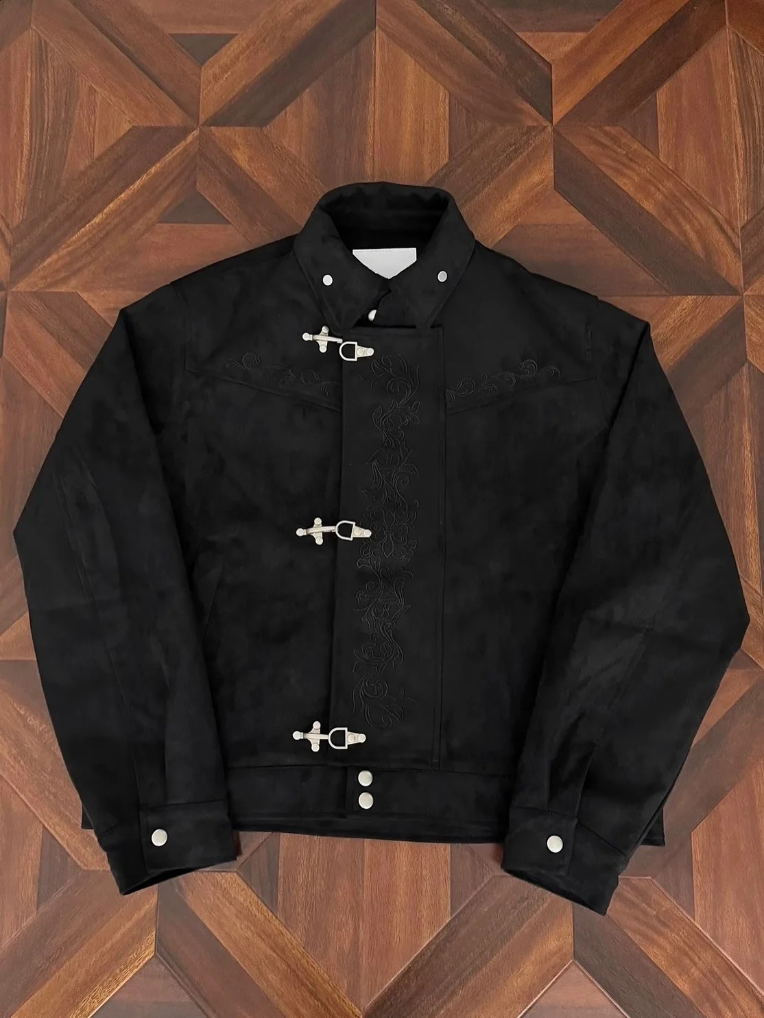 Y2K Street Retro Black Pattern Patterned Embroidered Buckle Jacket Mens and Womens Oversized Hip Hop Urban Leisure Loose Jacket 260626