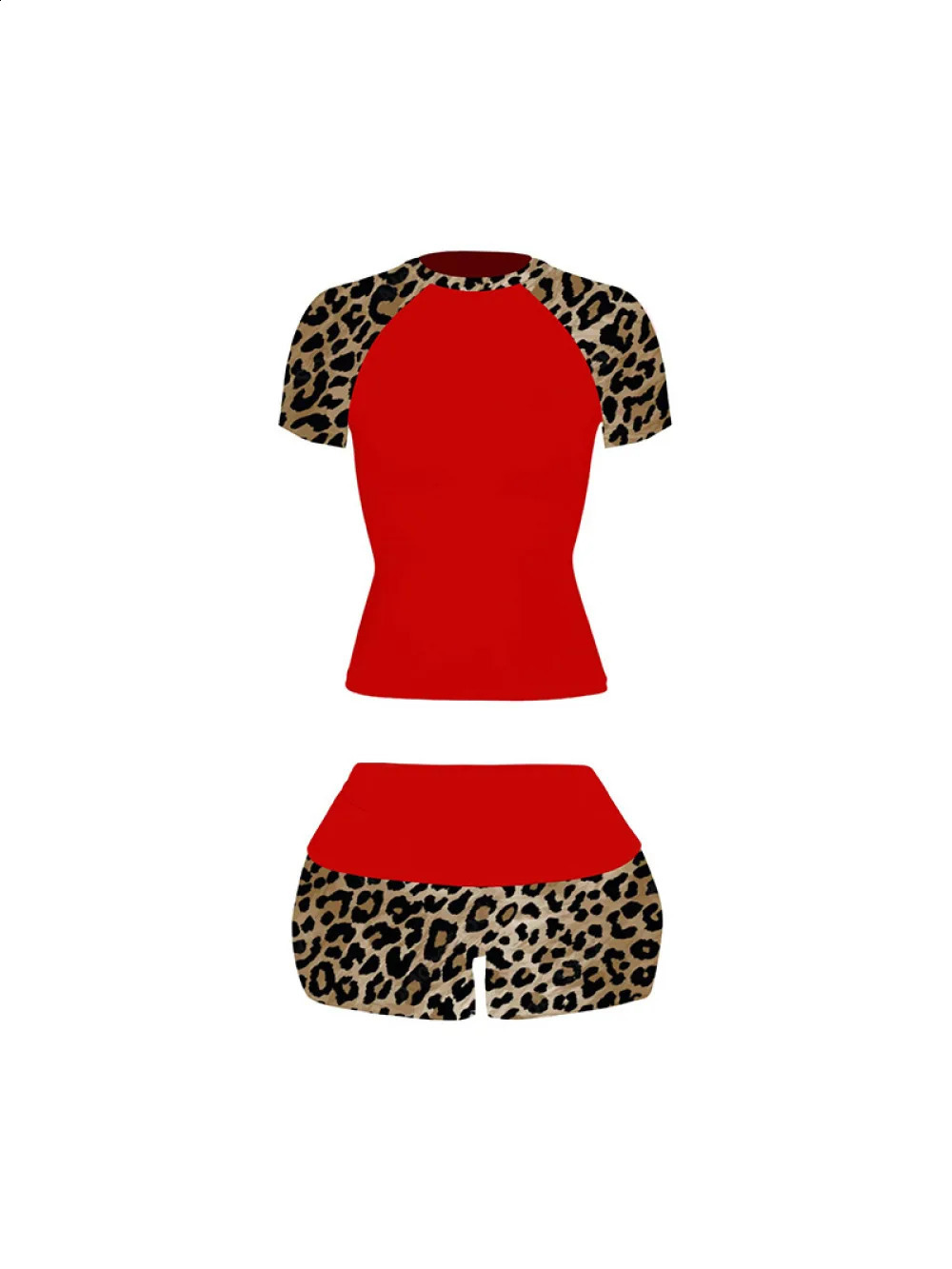 2026 summer American retro leopard print patchwork short sleeved shorts set Y2K punk street fashion trend casual spicy girl 260629BJ