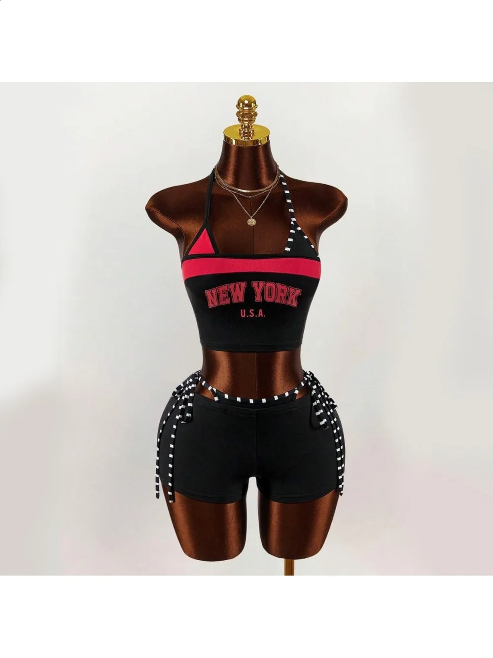 2026 summer American retro sports Y2K hanging neck shorts two-piece set punk street trend fashion ins personality spicy girl 260629BJ