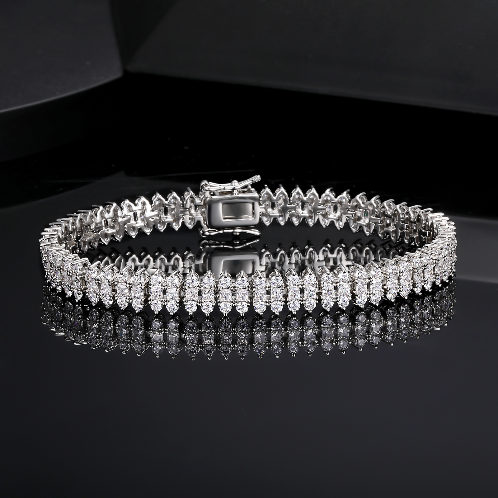 Choucong Women 18K Gold Fill Two Rows 5A Cubic Zirconia Tennis Micro Pave Shiny CZ Diamond Link Luxury Bridal Stackable Bracelet Anniversary Gift