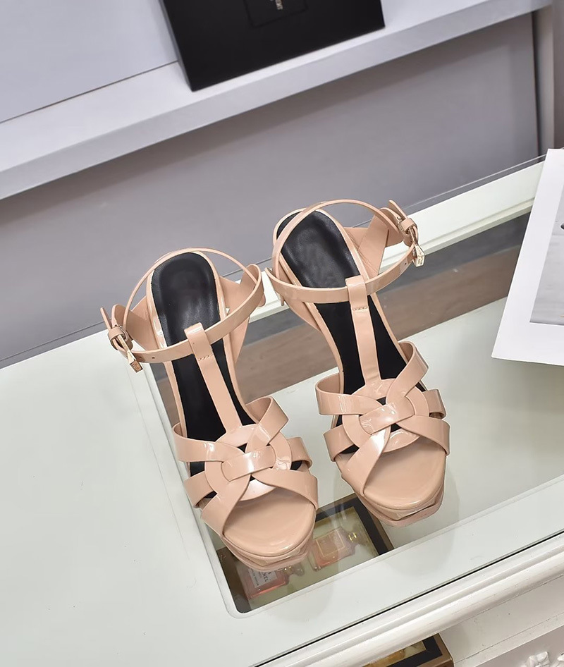 Sandales à talons de créateur pour femmes, classiques, bout ouvert, plateforme, talon de 14cm, sangle en T, boucle à la cheville, chaussures de s