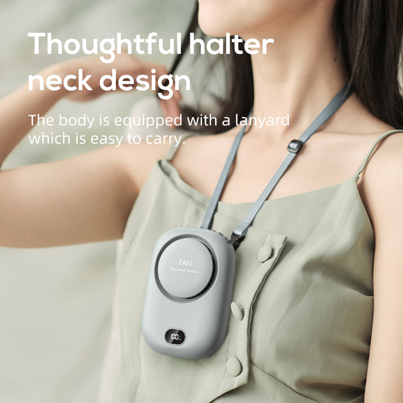 3 In 1 Digital Leafless Neck Fan 1800mAh Waist Desk USB Portable Fan-image-1112830203