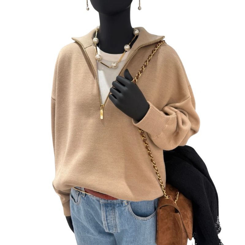 26FW Women's Wool Design Sweater Knits Pullover Tops Half Zipper Knitwear Crop Shirt Tops Girls High End Casual Jersey Crop Top Long Sleeve Let