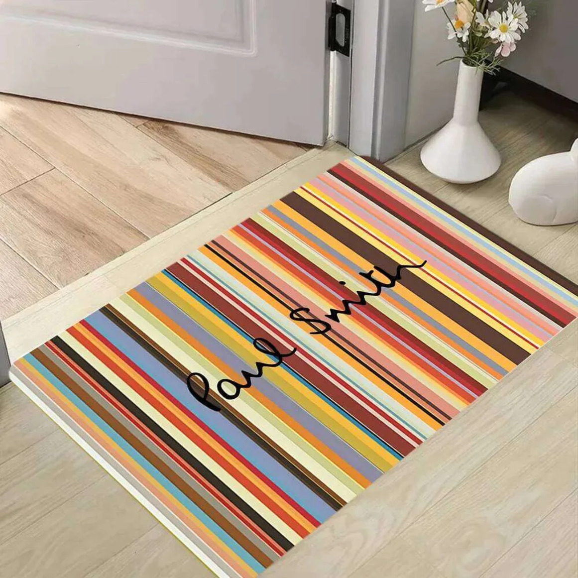 cool carpet Designer Floor Mat Luxury Designer Decor Paul Smith Room Striped Doormat Multicolor Rainbow Rug With Signature Logo Non-Slip Entrance Ma