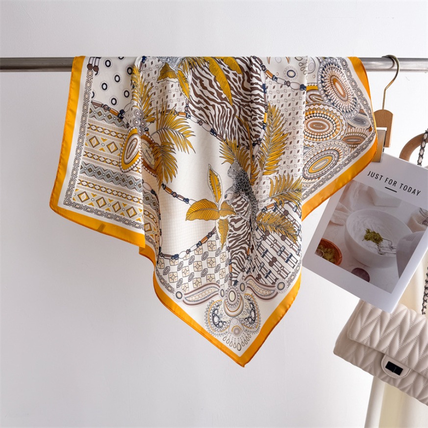 New Designer Vibrant Orange Jungle Animal Print Square Satin Scarf Soft Lightweight Multi-use Fashion Accessory Women Daily Wear