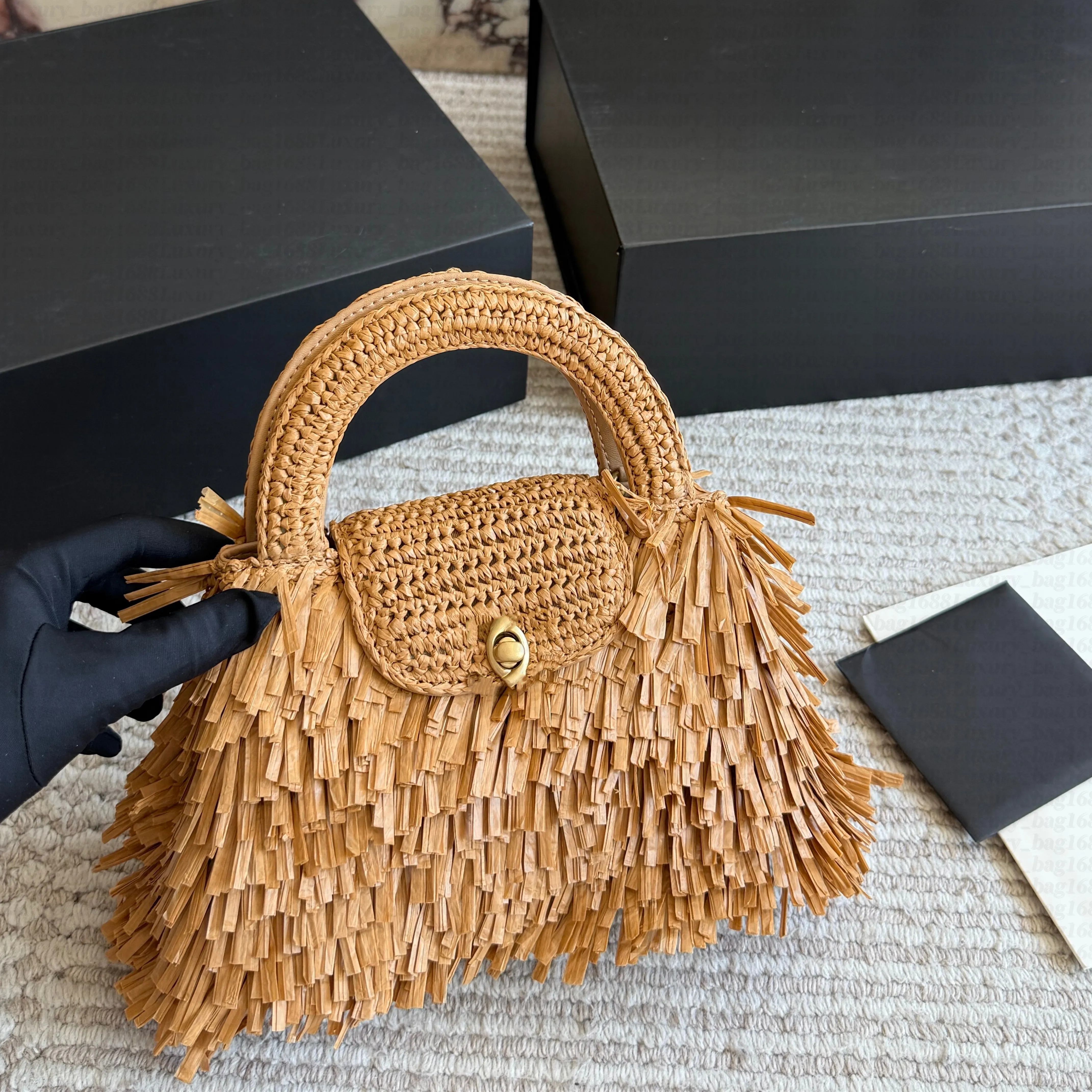 Chain Tassel Crochet leather Luxury handbag 26 fashion Kel flap Women Designer Shoulder bags Sequins Weaving Crossbody Summer tote bag Top handle Cl