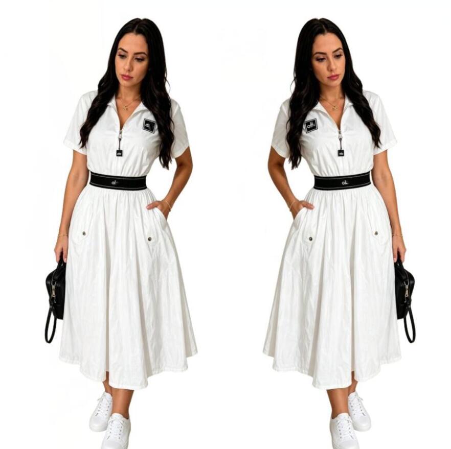 26Al001 desinger luxury Long shirt dress for women's basic casual dress short sleeves temperament pleated ol dress zip up slim fit jurken dames