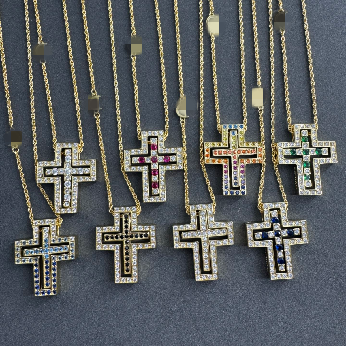 Designer Necklace 4 ways to wear it Luxury Colorful Crystal Cross Pendant Necklace for Men Women Multicolor Gemstone Inlaid Cross Necklace Gift v-image-1112914322