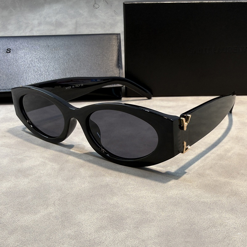 Gloss Black Oval Cat Eye designer Sunglasses for Women Luxury Gold Metal Logo Temple UV400 Protection Fashion classic Shades