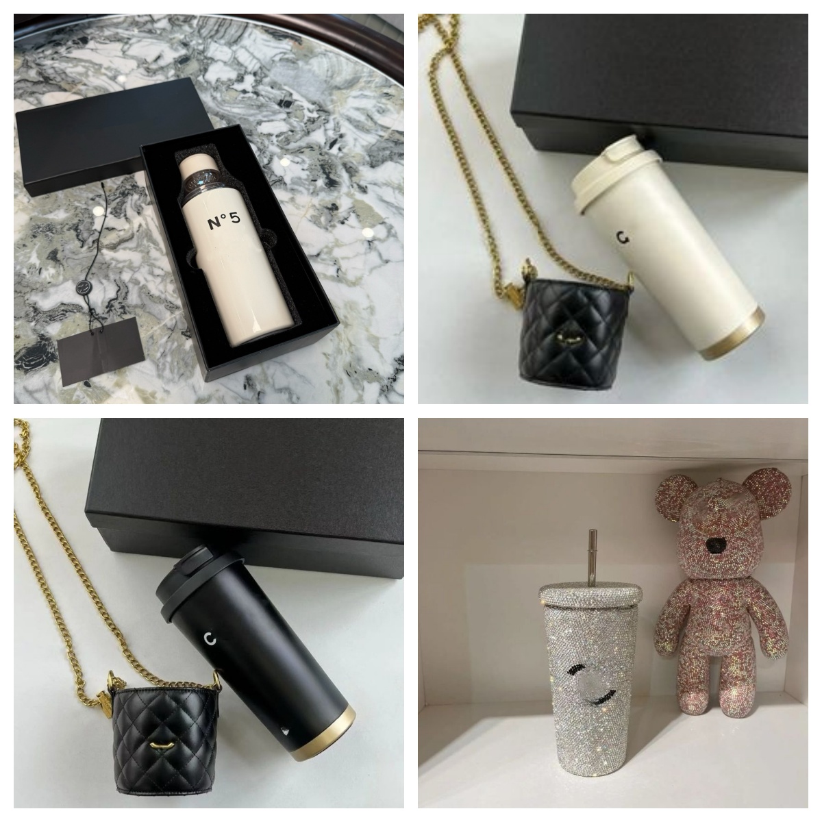 Luxury Designer Designer Water Bottle Full Diamond Insulated Car With Straws And Bags Classic Logo Printed Cold Drink Handy Cup School Tumbler Coffe