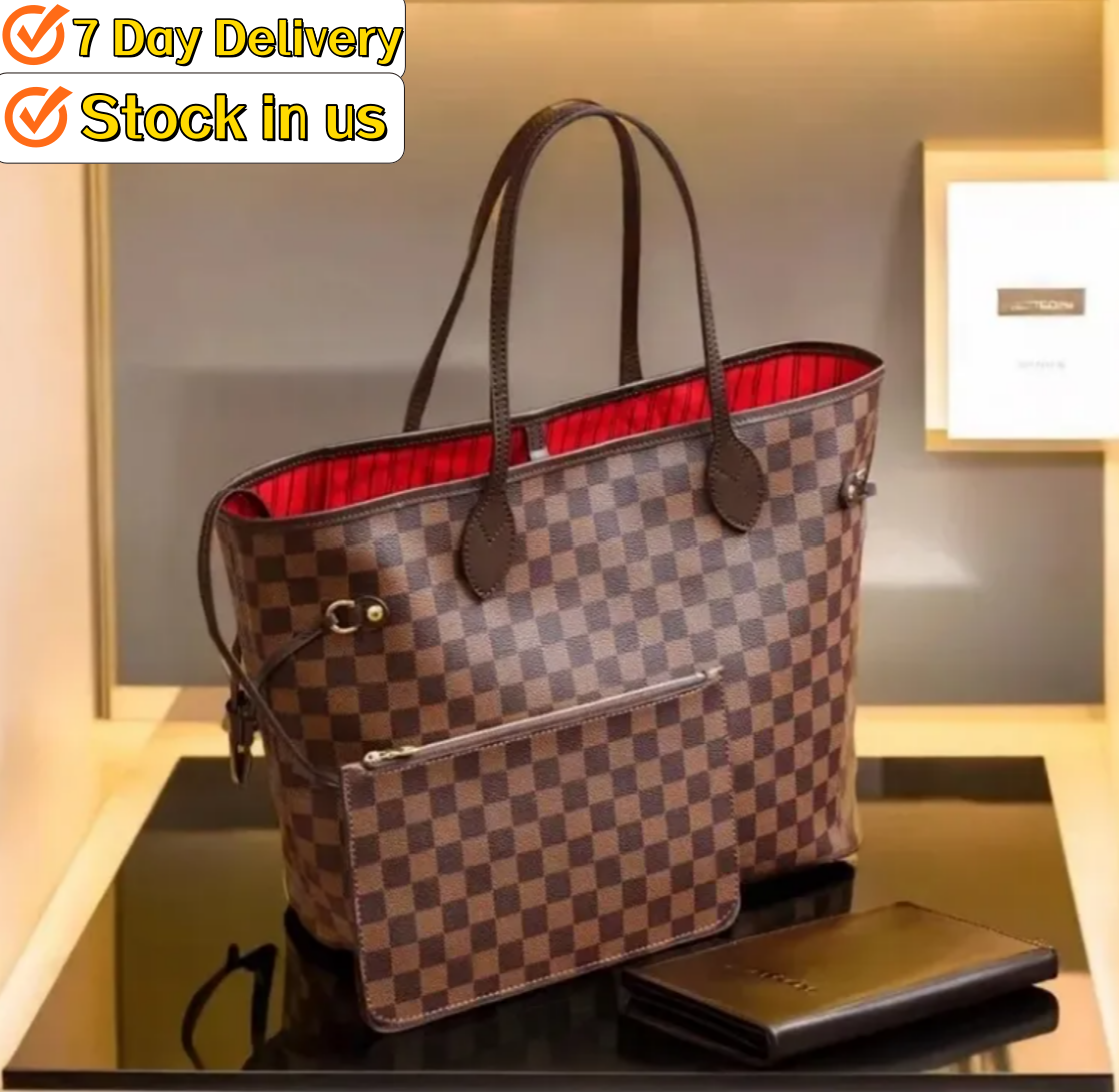 Luxury Neverfll Bag Designers Handbags Purses Brown Grid Women Brand Letter Genuine Leather Shoulder Bags Crossbody Bag The Tote Bag Shoulder Tote W