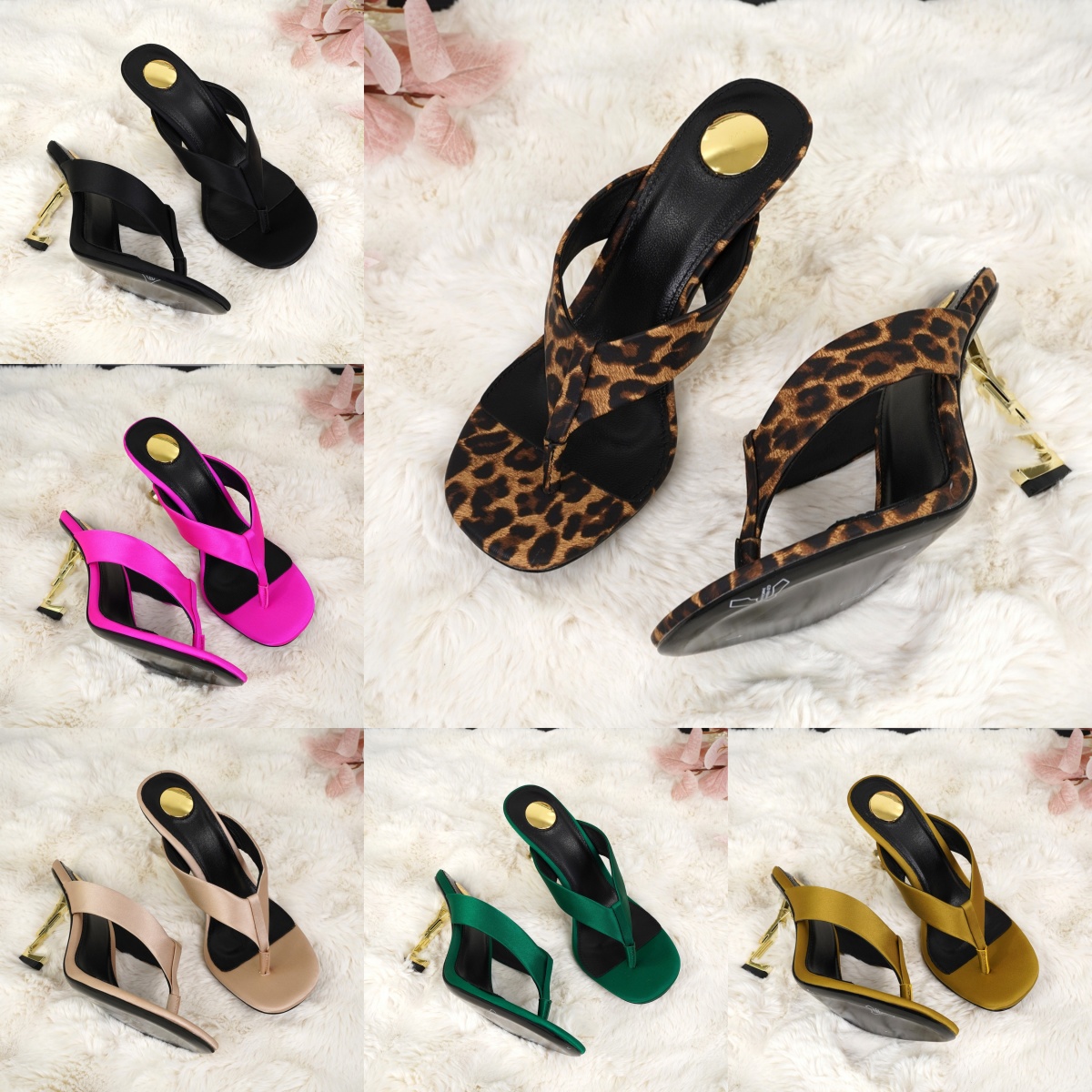 Luxury opyum mule flip flop Designer Woman slipper thong Sandal leopard print leather slide High heel Summer Beach walk Sandale elegant even dress O